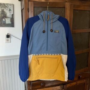 L.L. Bean Blue Colorblock Anorak Hooded Pullover S